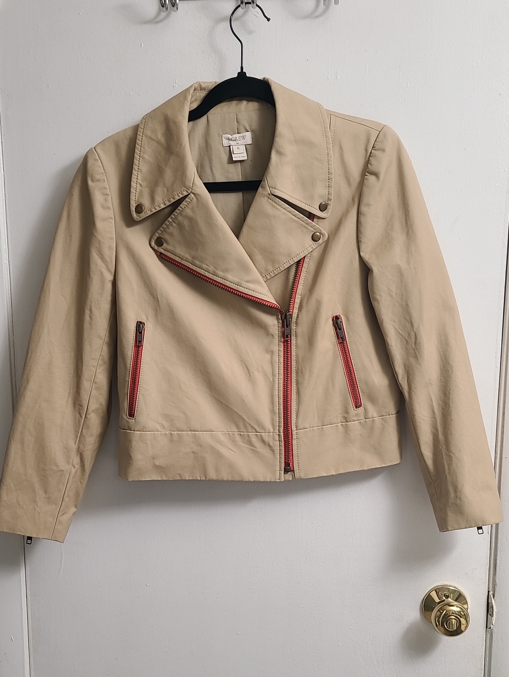 Jcrew Women's Cotton Canvas Trench Motorcycle Style Jacket in Khaki/Beige sz 6
